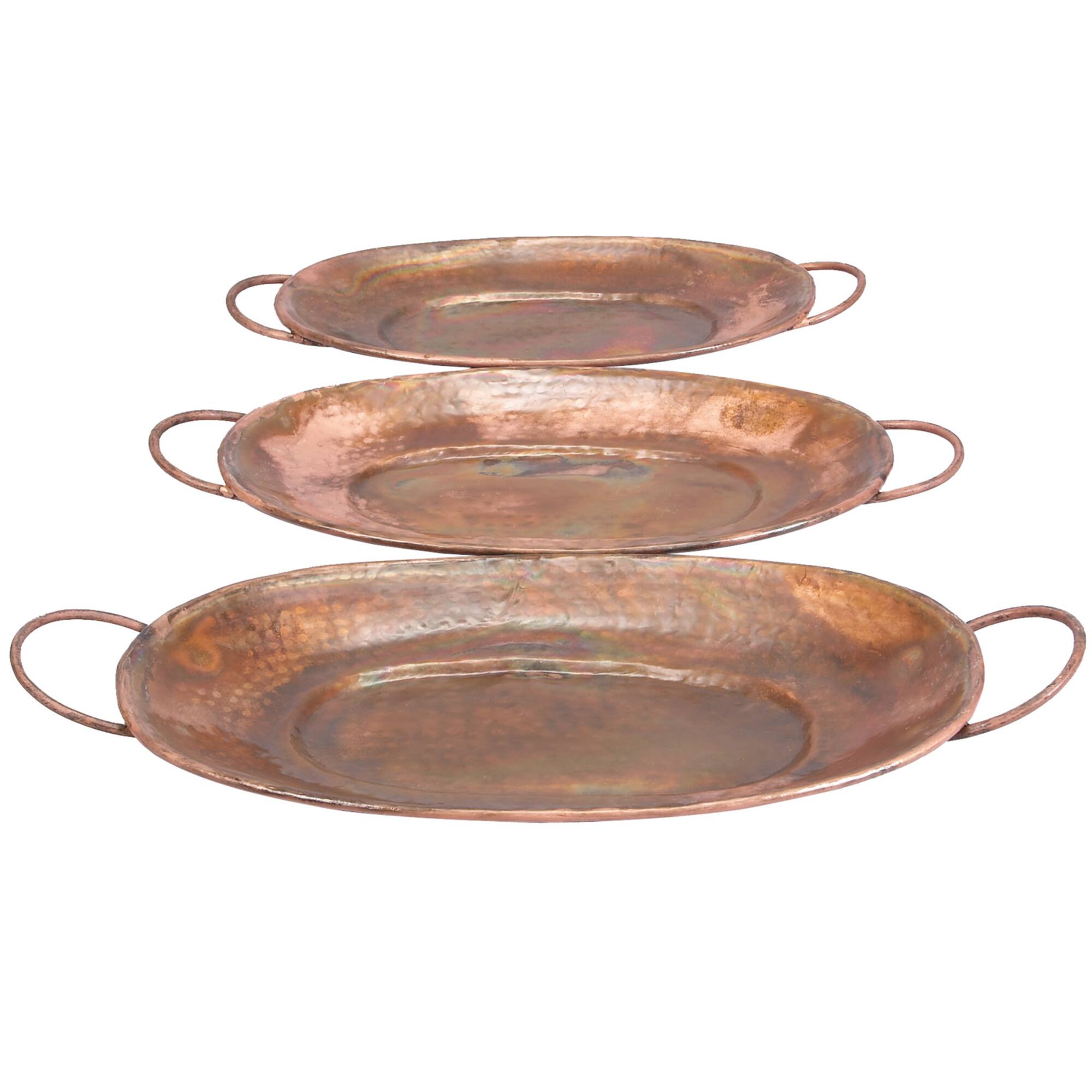 Copper Metal Rustic Tray Set